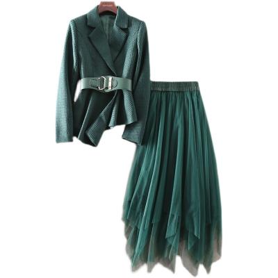 Gauze A-line skirt lace-up two-piece jacket