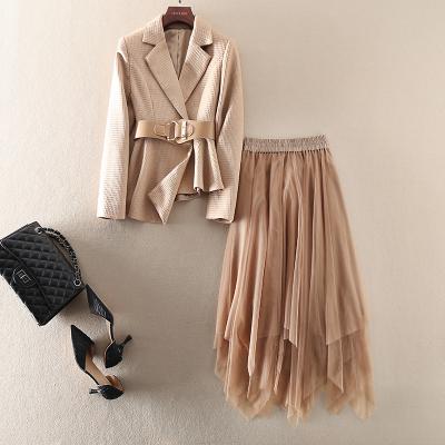 Gauze A-line skirt lace-up two-piece jacket