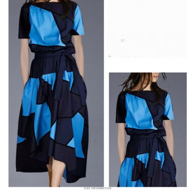 Summer new European and American brands slim fashion splicing collision color short sleeve dress