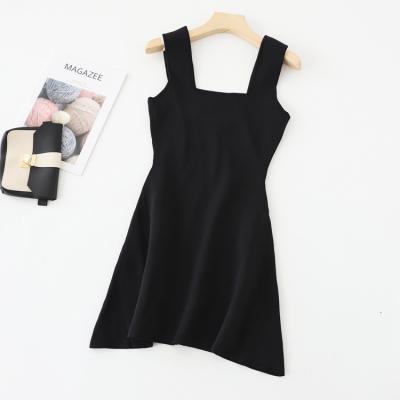 Knit dress with square neck and slim Hepburn style little black dress