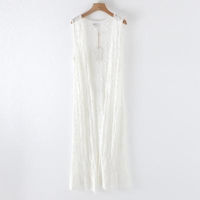 Summer long hollow out white sweater cardigan with cape women's wear