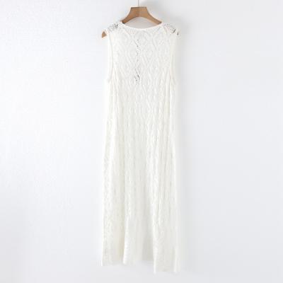 Summer long hollow out white sweater cardigan with cape women's wear