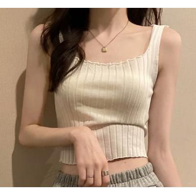 Women's knitted vest pullover rib knit solid color square collar fashion casual