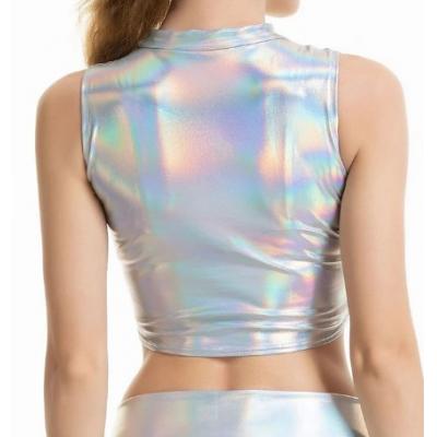 Women's turtleneck tank top patent leather Plains Rainbow sleeveless party