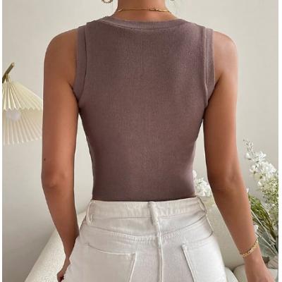 Women's knit vest pullover rib knit short woven solid color crew collar